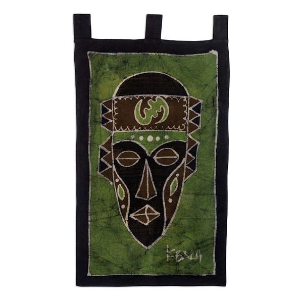 Alternate image for Handcrafted Cotton Batik Green Wall Hanging from Ghana Gye Nyame Mask