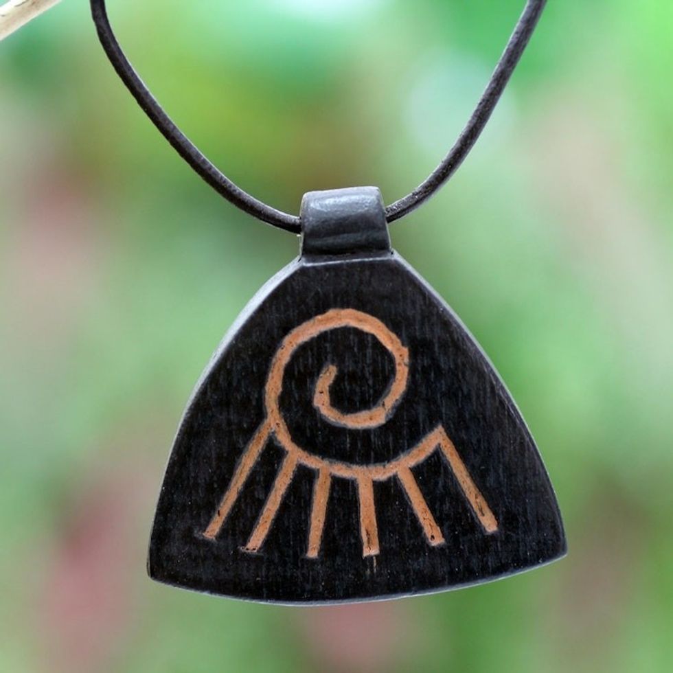 Teak Wood Pendant Necklace 'Life's Questions'