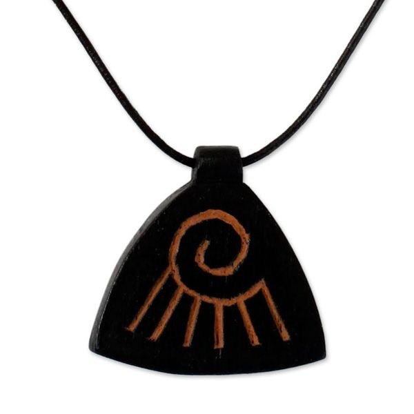 Alternate image for Teak Wood Pendant Necklace Lifes Questions