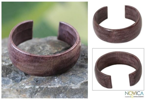 Alternate image for Leather Cuff Bracelet Annula in Plum