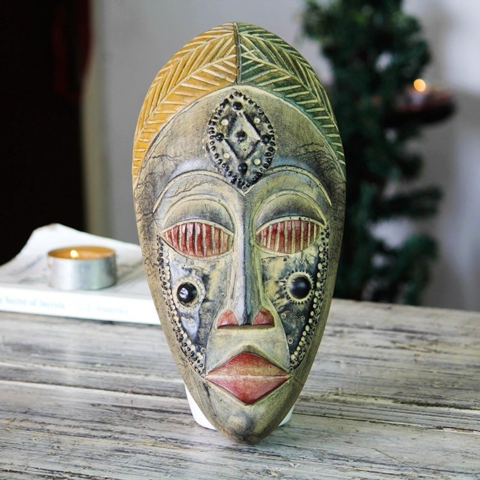Hand Crafted Wood Mask 'Royal Presence'