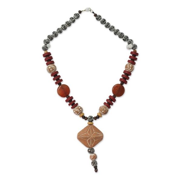 Alternate image for Agate and Ceramic Pendant Necklace African Queen of Peace