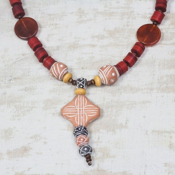 Alternate image for Agate and Ceramic Pendant Necklace African Queen of Peace