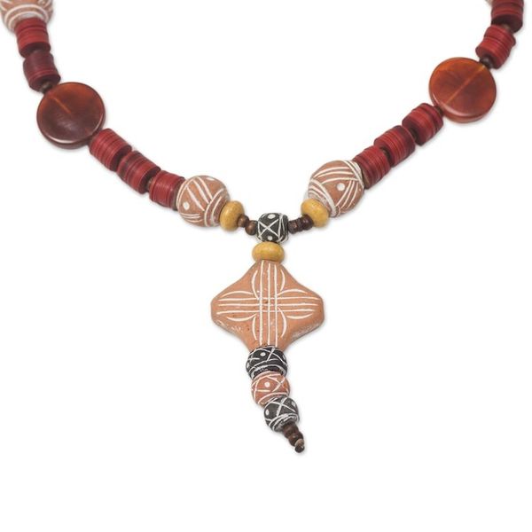 Alternate image for Agate and Ceramic Pendant Necklace African Queen of Peace