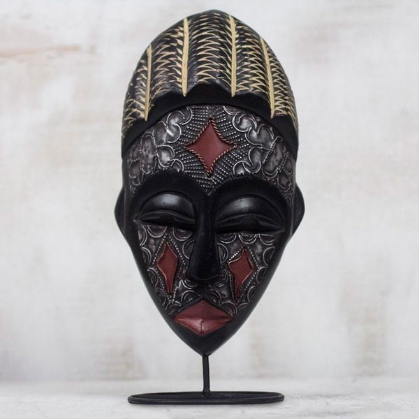 Alternate image for Artisan Crafted Metallic Wood Mask on Stand Communion