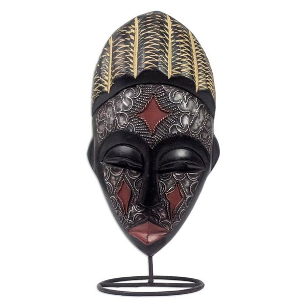 Alternate image for Artisan Crafted Metallic Wood Mask on Stand Communion