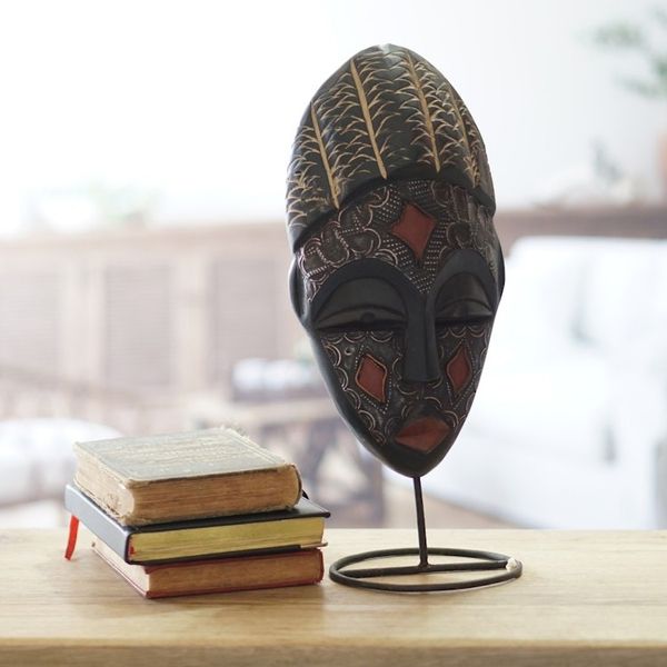 Alternate image for Artisan Crafted Metallic Wood Mask on Stand Communion