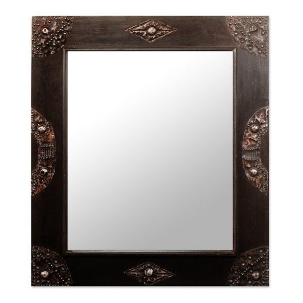 Alternate image for Handcrafted Sese Wood and Brass Wall Mirror In Perfect Shape