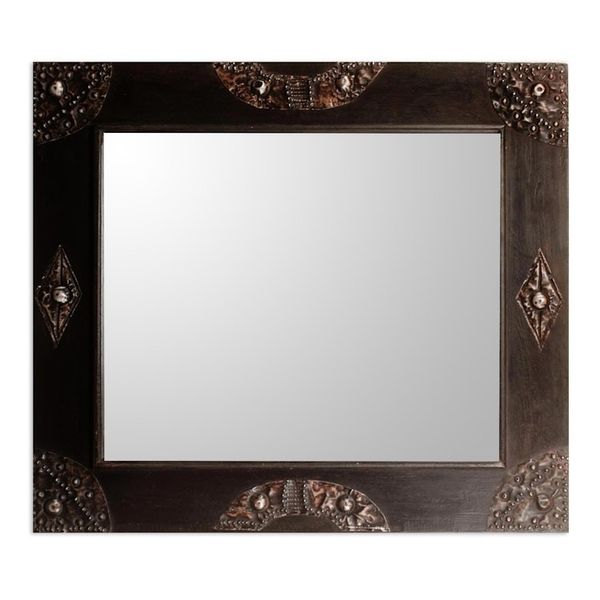 Alternate image for Handcrafted Sese Wood and Brass Wall Mirror In Perfect Shape