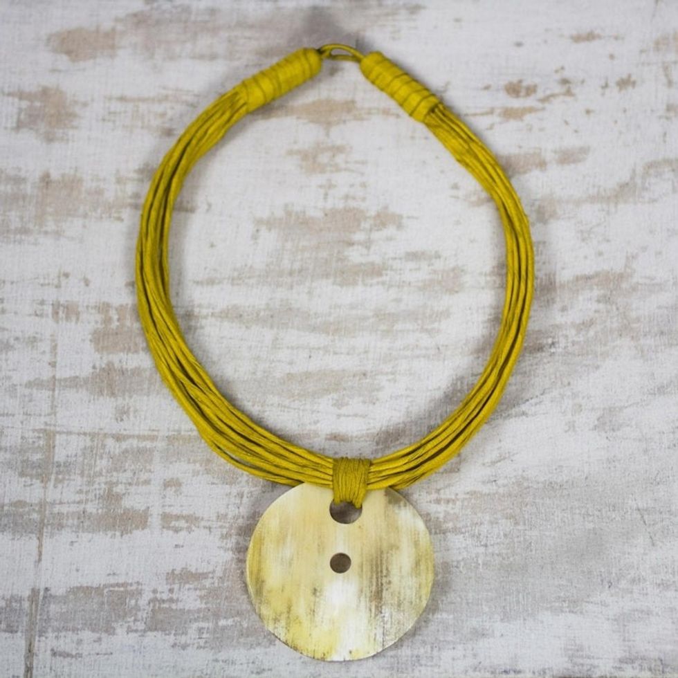 African Horn and Leather Pendant Necklace 'Talatu Gilga'