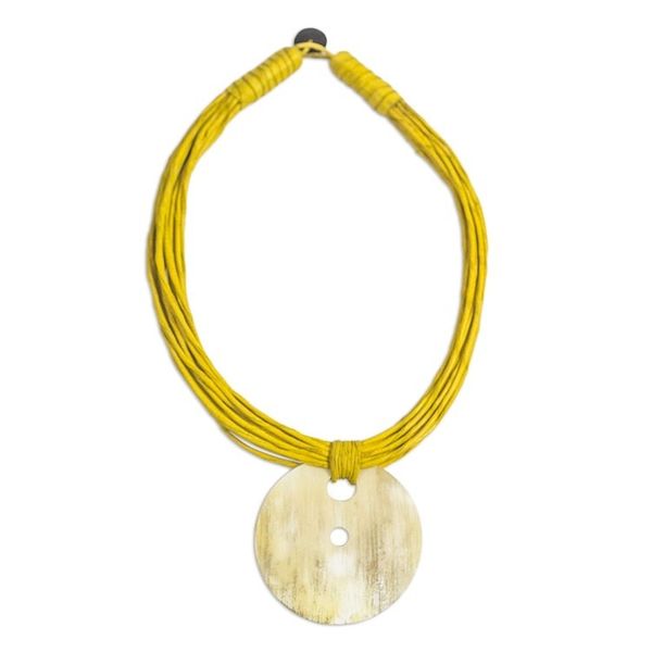 Alternate image for African Horn and Leather Pendant Necklace Talatu Gilga