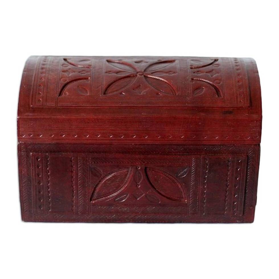 Mahogany and leather decorative box 'The Garden'