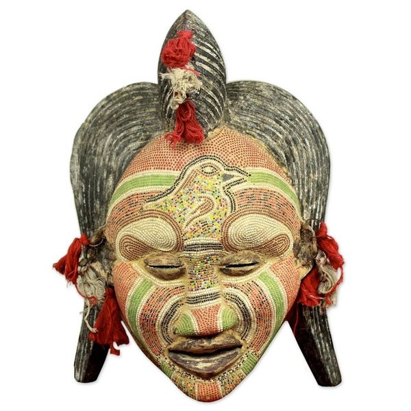 Alternate image for Hand Beaded Wood Mask Ancient River Goddess