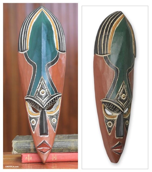 Alternate image for African Mask Hand Carved Wood Aluminum Brass Alibarkana
