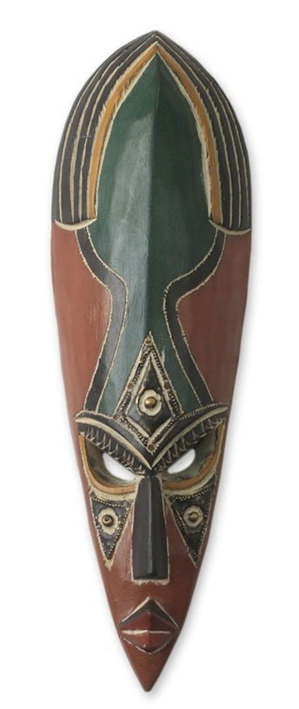 Alternate image for African Mask Hand Carved Wood Aluminum Brass Alibarkana