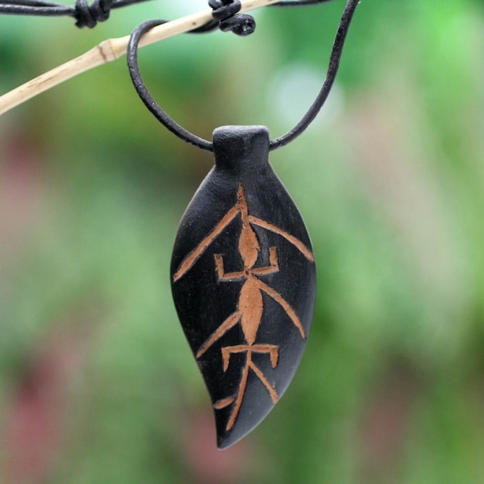Men's Teak Wood Pendant Necklace 'Flora and Fauna'