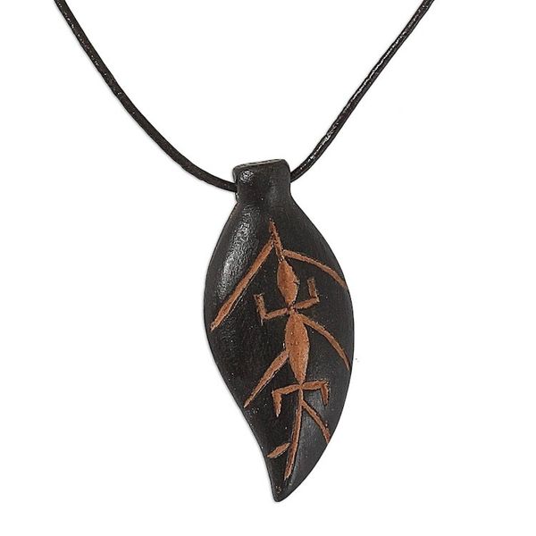 Alternate image for Mens Teak Wood Pendant Necklace Flora and Fauna