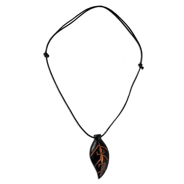 Alternate image for Mens Teak Wood Pendant Necklace Flora and Fauna