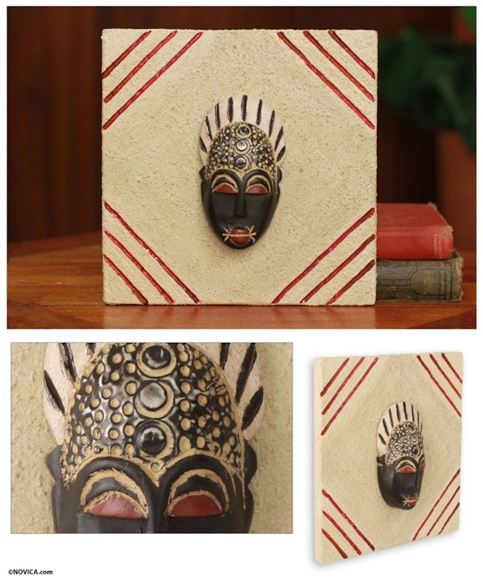 Authentic Ashanti African Mask on a Ceramic Plaque 'Born on Thursday'
