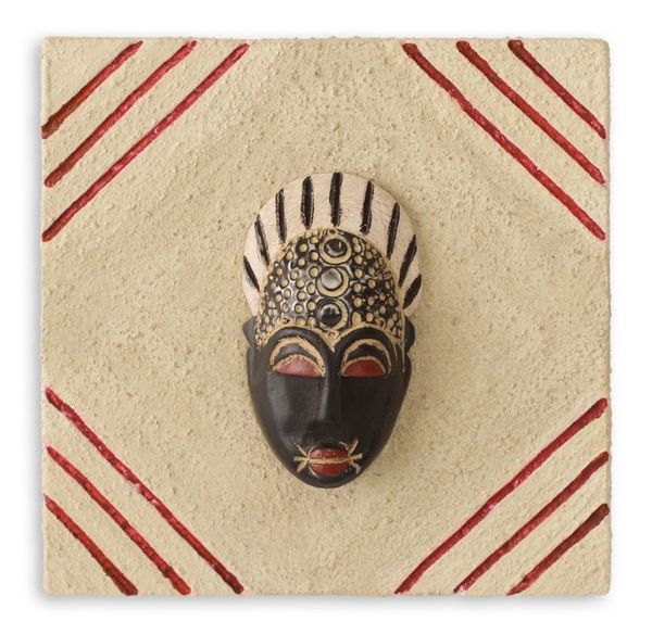 Alternate image for Authentic Ashanti African Mask on a Ceramic Plaque Born on Thursday