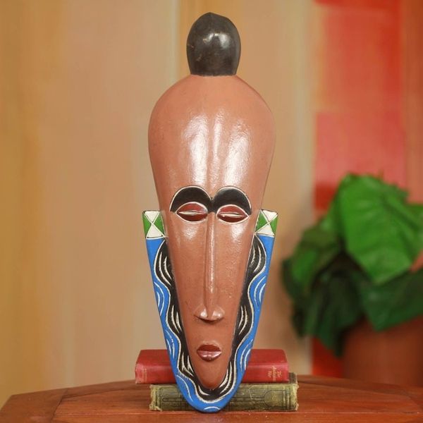 Alternate image for Modern Colorful Hand Carved African Mask from Ghana Akan Forefathers