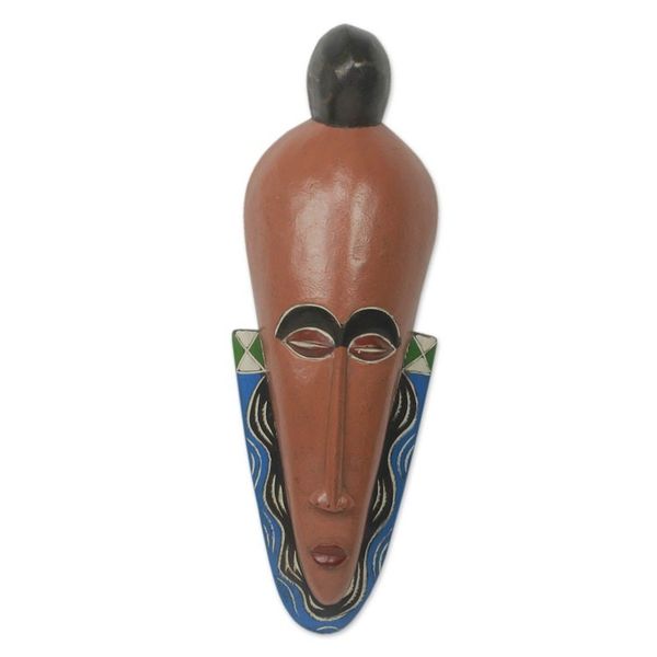 Alternate image for Modern Colorful Hand Carved African Mask from Ghana Akan Forefathers