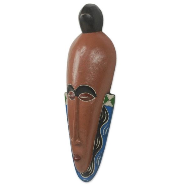 Alternate image for Modern Colorful Hand Carved African Mask from Ghana Akan Forefathers
