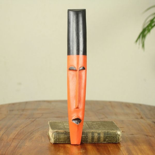 Alternate image for Handmade Orange and Black African Wood Wall Mask Ahinkwa