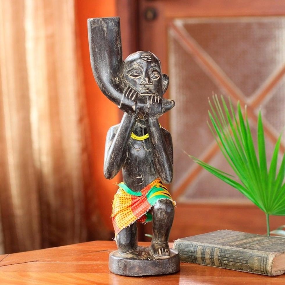 Hand Made Wood Sculpture from Africa 'Chieftai Trumpeter'