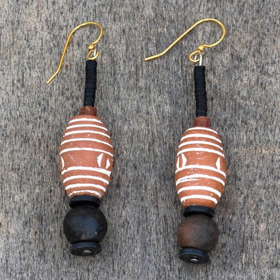 Terracotta and Soapstone Dangle Earrings 'African Aesthetic'