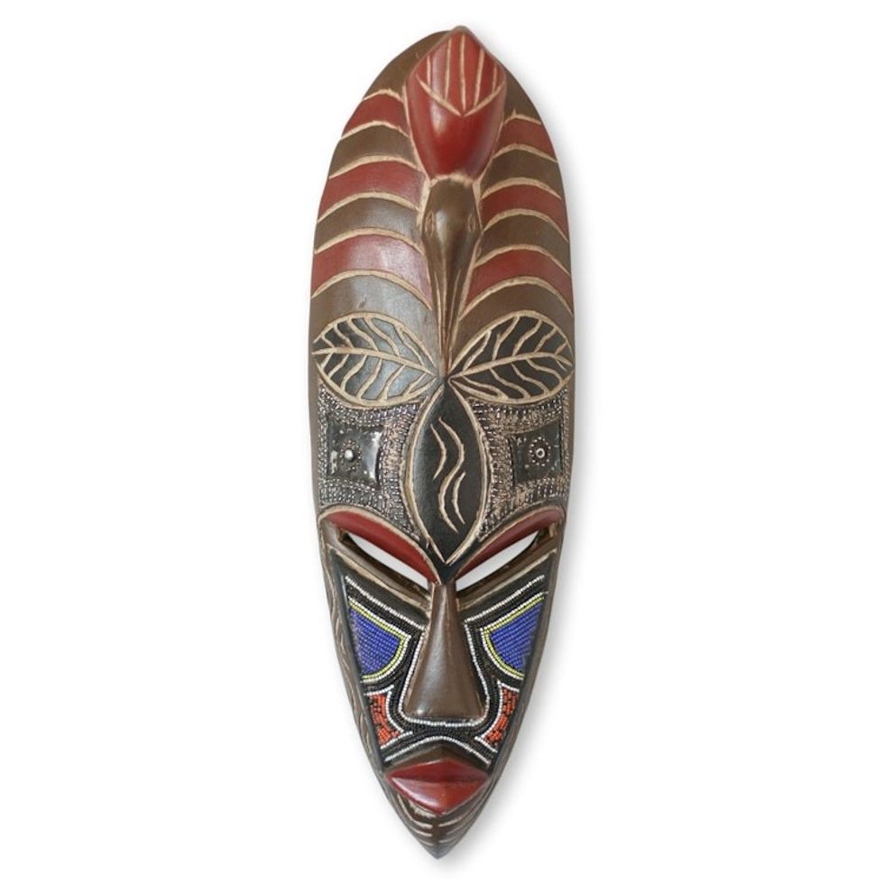 Unique Hand Beaded Wood Mask 'Celebration'
