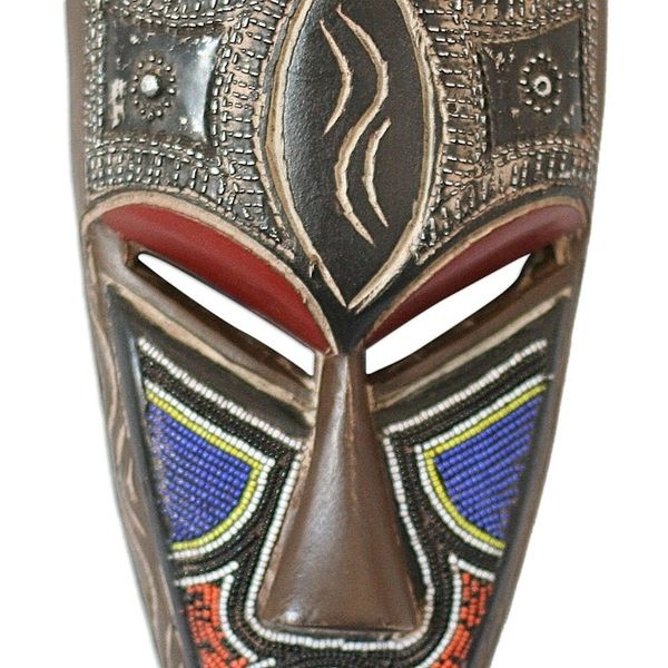 Alternate image for Unique Hand Beaded Wood Mask Celebration
