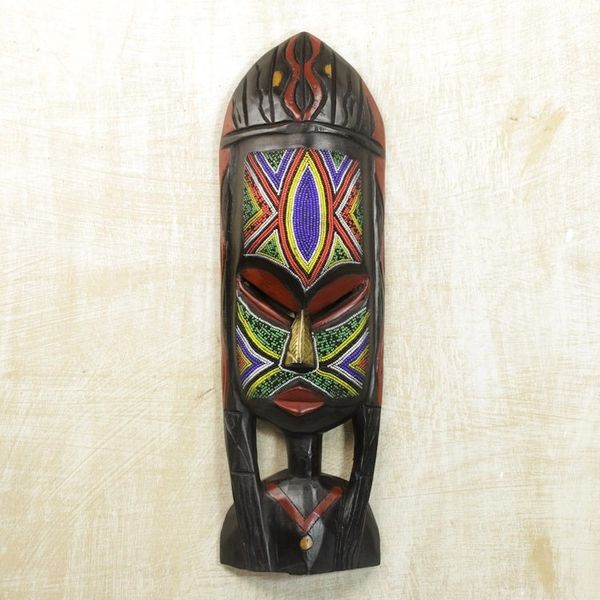 Alternate image for African Beaded Mask Sculpture Crafted by Hand Na Gode