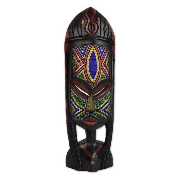 Alternate image for African Beaded Mask Sculpture Crafted by Hand Na Gode