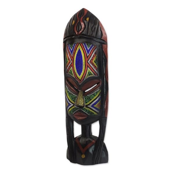 Alternate image for African Beaded Mask Sculpture Crafted by Hand Na Gode