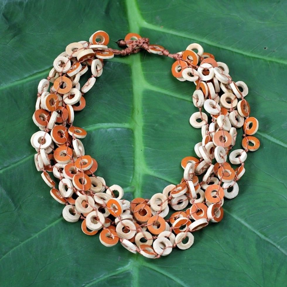Dried Calabash Beaded Necklace 'Tropical Fun'