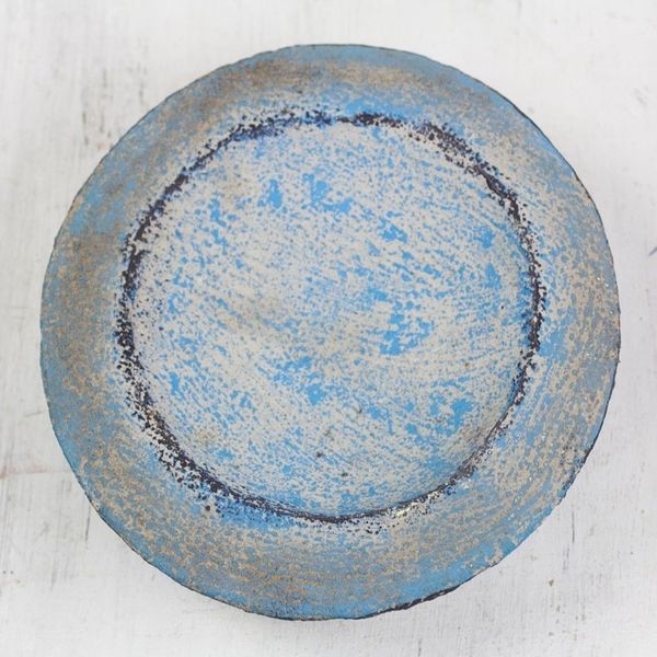 Alternate image for Hand Crafted Aged Ceramic Catchall For Decorative Use Only Blue Ewe Agbah
