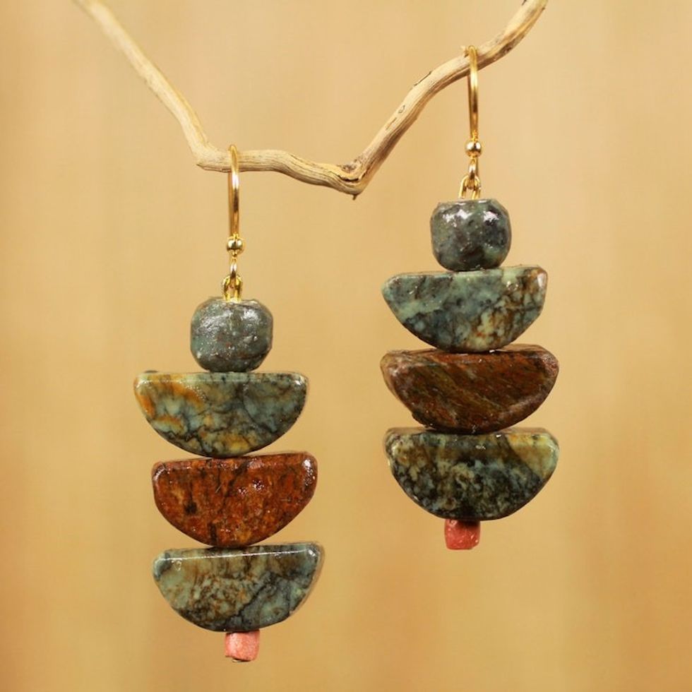 Artisan Crafted Natural Soapstone Beaded Hook Earrings 'Nkabom'