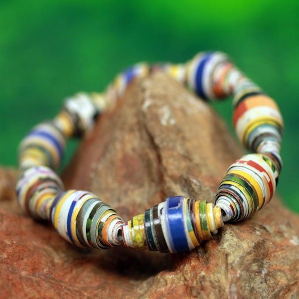 Alternate image for Multicolor Handmade Bracelet with Recycled Paper Beads Storyteller