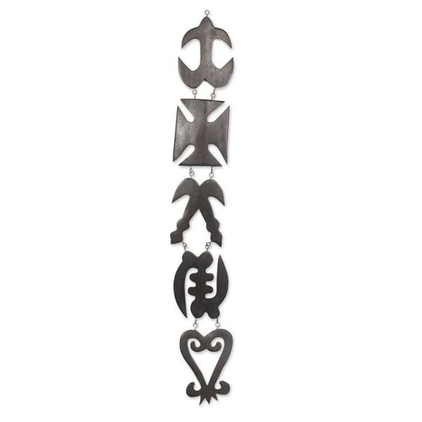 Image for Hand Carved Wood Wall Panel with Ashanti Adinkra Symbols Ashanti Wisdom