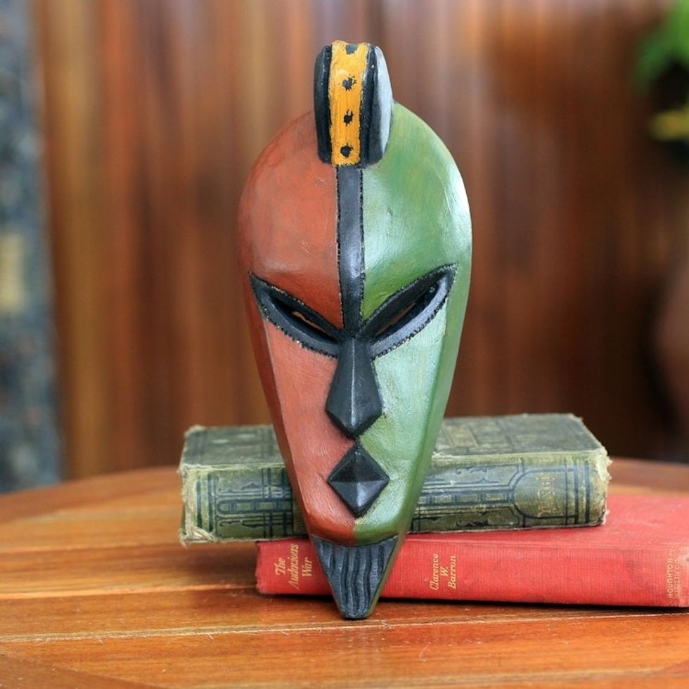 Hand Carved and Painted African Mask from Ghana 'Desire for Peace'