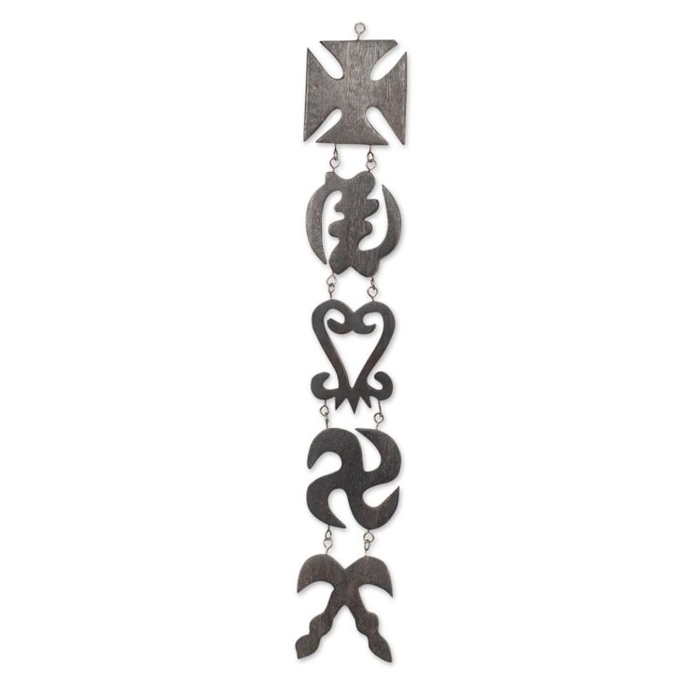 Ashanti Adinkra Symbols Hand Carved Wood Wall Panel 'Ashanti Wisdom II'