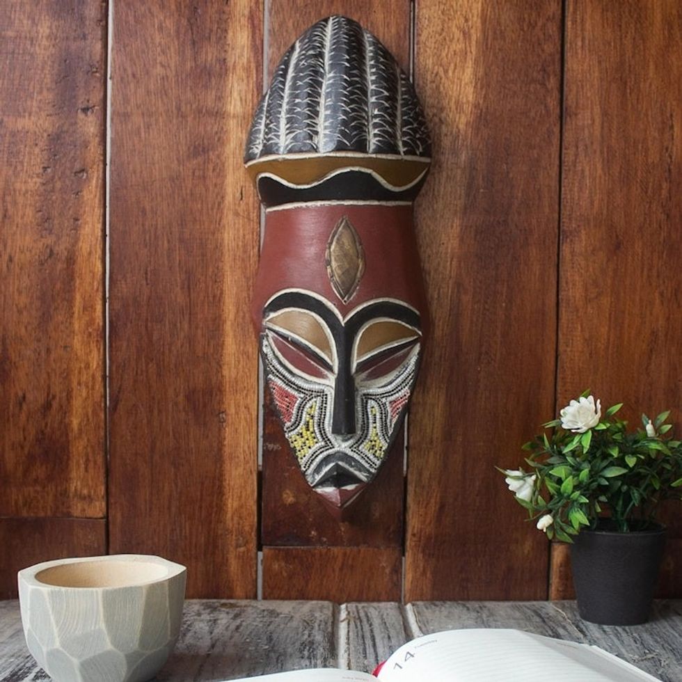 Authentic Handcrafted Beaded African Mask 'Vigilance'