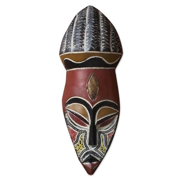 Alternate image for Authentic Handcrafted Beaded African Mask Vigilance