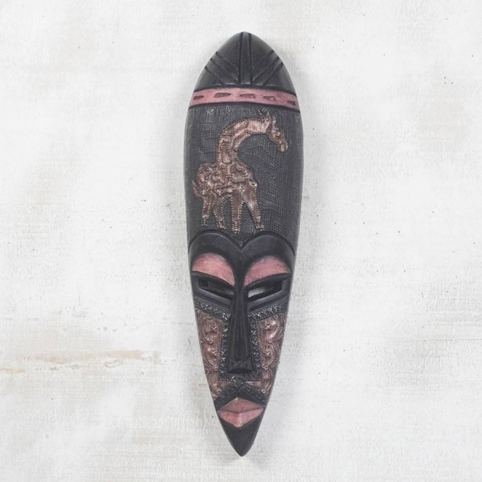 Artisan Crafted African Wood Mask 'African Giraffe Spirit'