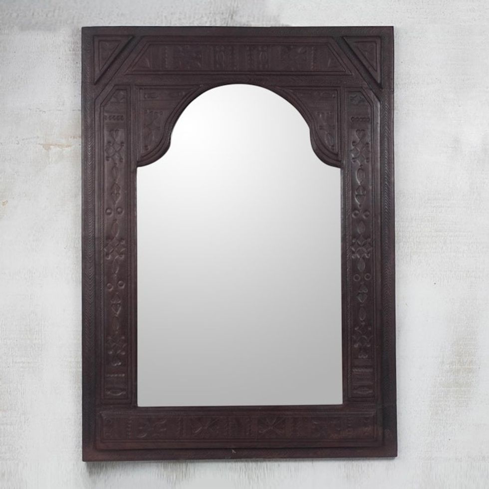 Handcrafted Leather Mirror from Ghana 'Royal Palace'