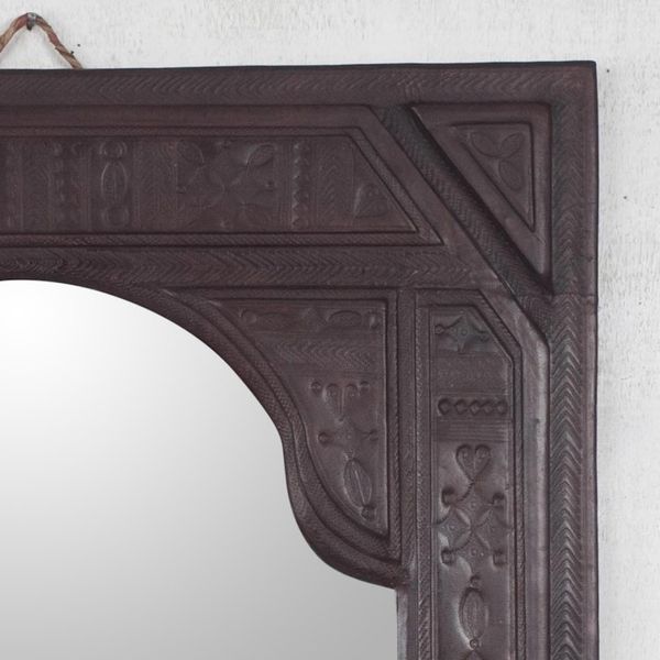 Alternate image for Handcrafted Leather Mirror from Ghana Royal Palace