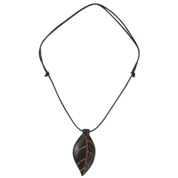 Alternate image for Unique Teak Wood Leaf Pendant Necklace Plants Are Life