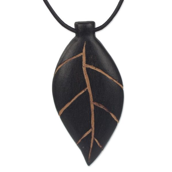 Alternate image for Unique Teak Wood Leaf Pendant Necklace Plants Are Life