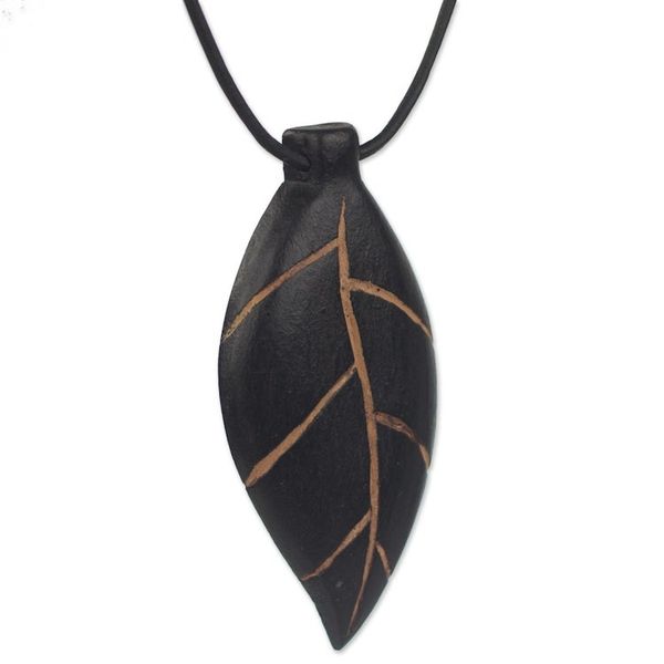 Alternate image for Unique Teak Wood Leaf Pendant Necklace Plants Are Life